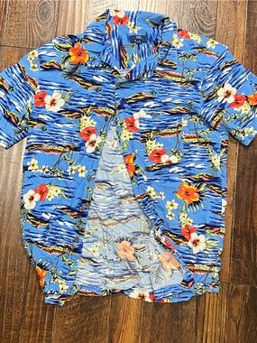 Blue Floral Tropical Print Blouse